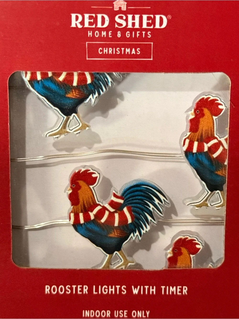 Red Shed Rooster String Lights in Red & Blue